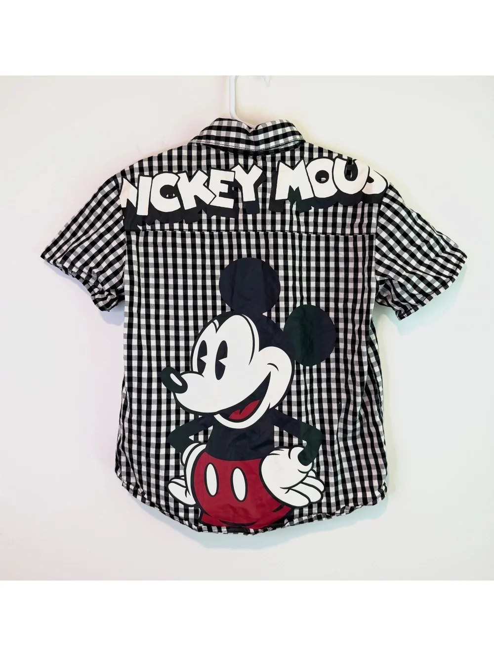 H&M Disney Mickey Mouse Black and White Checkered Short Sleeve Shirt Kids 6x